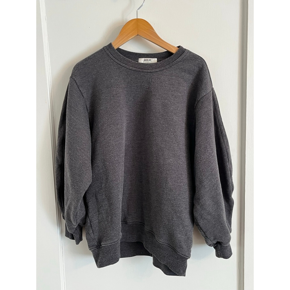 Agolde Thora 3/4 sleeve Crew Neck Sweatshirt Womens Size Small Dark Gray Washed